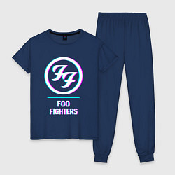 Пижама хлопковая женская Foo Fighters glitch rock, цвет: тёмно-синий