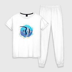 Пижама хлопковая женская Мультяшная рыбка скалярия, цвет: белый