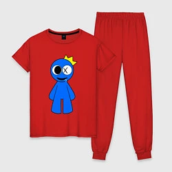 Пижама хлопковая женская Радужные друзья Синий улыбается, цвет: красный