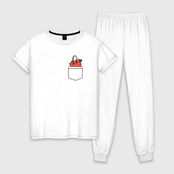 Пижама хлопковая женская Пачита в кармашке - Человек бензопила, цвет: белый