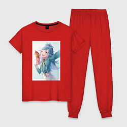 Пижама хлопковая женская Милый Акира арт - Инцидент Кэмоно, цвет: красный
