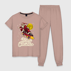 Пижама хлопковая женская Санта на скейте, цвет: пыльно-розовый