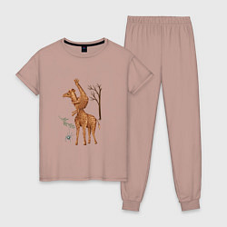 Пижама хлопковая женская Жирафы и паук, цвет: пыльно-розовый
