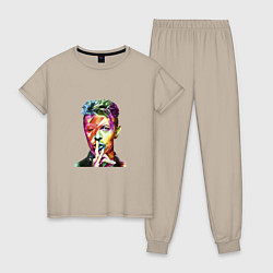 Пижама хлопковая женская David Bowie singer, цвет: миндальный