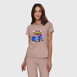 Пижама хлопковая женская Team Sonic racing - hedgehog, цвет: пыльно-розовый — фото 2