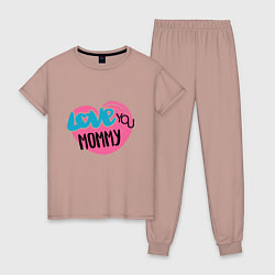 Пижама хлопковая женская Love You Mommy, цвет: пыльно-розовый