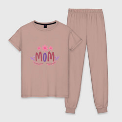 Пижама хлопковая женская Flowers mom, цвет: пыльно-розовый