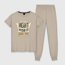 Пижама хлопковая женская Dream it, Wish it, Do it, цвет: миндальный