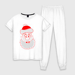 Пижама хлопковая женская Лицо Деда Мороза, цвет: белый