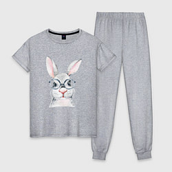 Пижама хлопковая женская Серый кролик, цвет: меланж