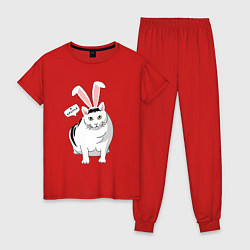 Пижама хлопковая женская Кролик Бендер - 2023, цвет: красный