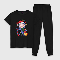 Пижама хлопковая женская Девочка с подарками на Новый год, цвет: черный