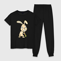 Пижама хлопковая женская Кролик с морковкой, цвет: черный