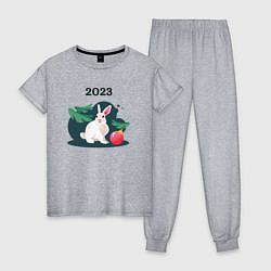 Пижама хлопковая женская Новогодний кролик 2023, цвет: меланж