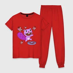 Пижама хлопковая женская Toothy trap, цвет: красный