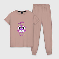 Пижама хлопковая женская Covid squid game, цвет: пыльно-розовый
