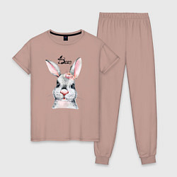Пижама хлопковая женская Кролик - символ 2023 года, цвет: пыльно-розовый