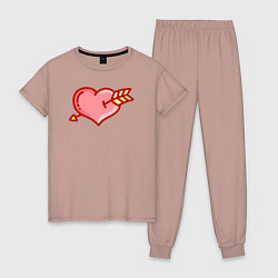 Пижама хлопковая женская Сердце и стрела, цвет: пыльно-розовый
