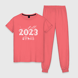 Пижама хлопковая женская Hello New Year 2023, цвет: коралловый