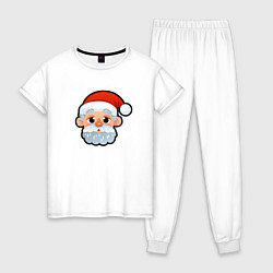 Пижама хлопковая женская Мультяшный Санта Клаус, цвет: белый