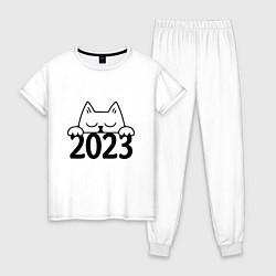 Пижама хлопковая женская Cat 2023, цвет: белый