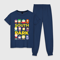 Пижама хлопковая женская Южный парк персонажи, цвет: тёмно-синий