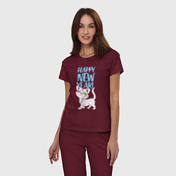 Пижама хлопковая женская Happy new year - kitten, цвет: меланж-бордовый — фото 2