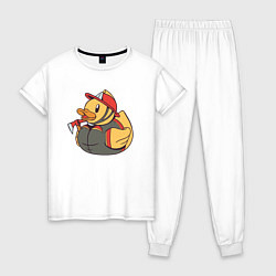 Пижама хлопковая женская Резиновая утка пожарный, цвет: белый