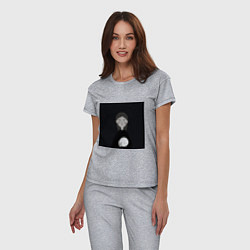 Пижама хлопковая женская Девочка с луной в руке на фоне звёздного неба, цвет: меланж — фото 2