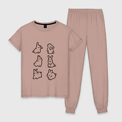 Пижама хлопковая женская Шесть кроликов, цвет: пыльно-розовый