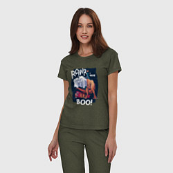 Пижама хлопковая женская Rawr boo, цвет: меланж-хаки — фото 2