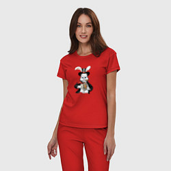 Пижама хлопковая женская Денежный кролик, подарок, цвет: красный — фото 2