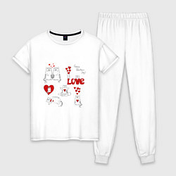 Пижама хлопковая женская Happy valentines day love, цвет: белый
