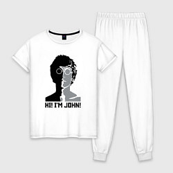 Пижама хлопковая женская Джон Леннон - портрет, цвет: белый