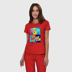 Пижама хлопковая женская Поп арт девушка с телефоном, цвет: красный — фото 2