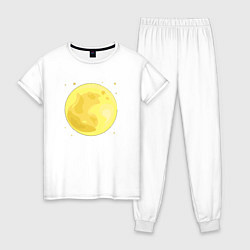 Пижама хлопковая женская Луна и звезды, цвет: белый