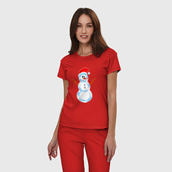 Пижама хлопковая женская Мультяшный новогодний снеговик, цвет: красный — фото 2