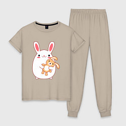 Пижама хлопковая женская Круглый кролик с зайкой, цвет: миндальный