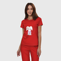 Пижама хлопковая женская Зайка единорог, цвет: красный — фото 2