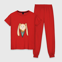 Пижама хлопковая женская Зайчик-мороженое, цвет: красный