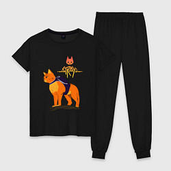 Пижама хлопковая женская Stray - cat logo, цвет: черный