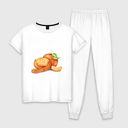 Пижама хлопковая женская Мандаринки на Новый год, цвет: белый
