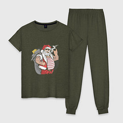 Пижама хлопковая женская Santa rock, цвет: меланж-хаки