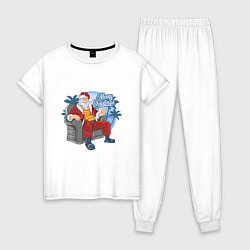 Пижама хлопковая женская Санта на чиле, цвет: белый