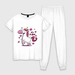 Пижама хлопковая женская Girl unicorn, цвет: белый