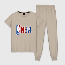 Пижама хлопковая женская NBA - big logo, цвет: миндальный