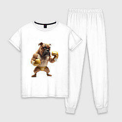 Пижама хлопковая женская Собака занимается боксом, цвет: белый