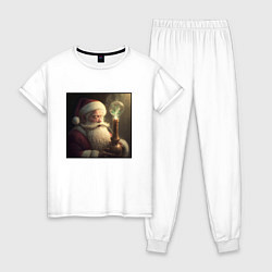 Пижама хлопковая женская Сказочный кальян у Деда Мороза, цвет: белый