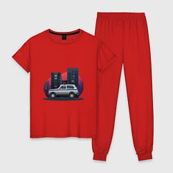 Пижама хлопковая женская Lada Niva 4x4 Милиция, цвет: красный