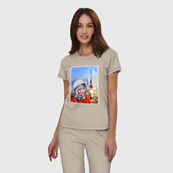 Пижама хлопковая женская Юрий Гагарин на космодроме, цвет: миндальный — фото 2